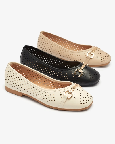 Black women's openwork ballerinas with gold ornament Serilla- Footwear
