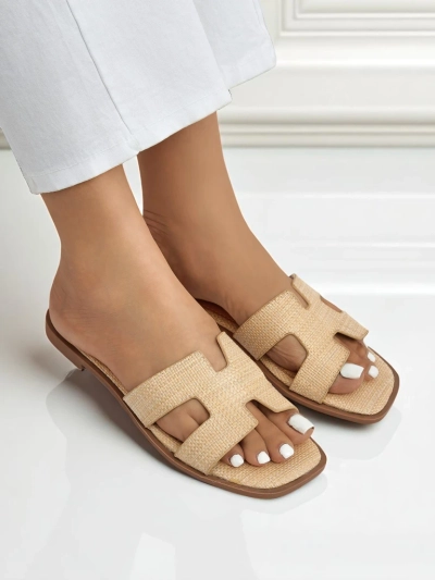 Letizia women's beige sandals comfortable flat ecological leather summer