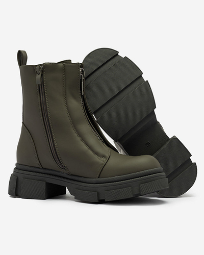 Women's insulated dark green high boots Slovys- Footwear