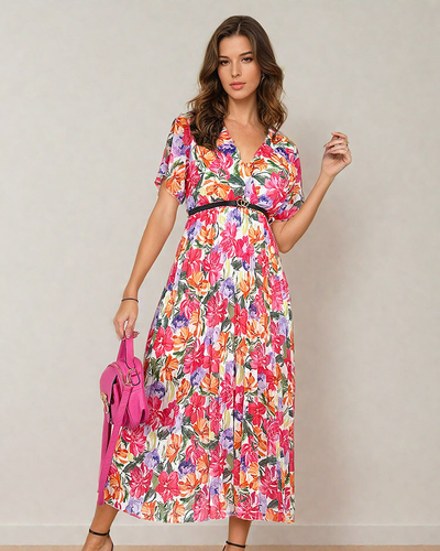 Royalfashion Women's pleated floral midi dress