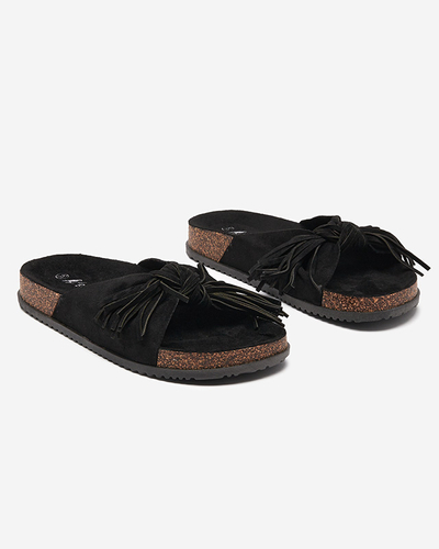 Women's flip-flops with tassels in black Guttis- Footwear