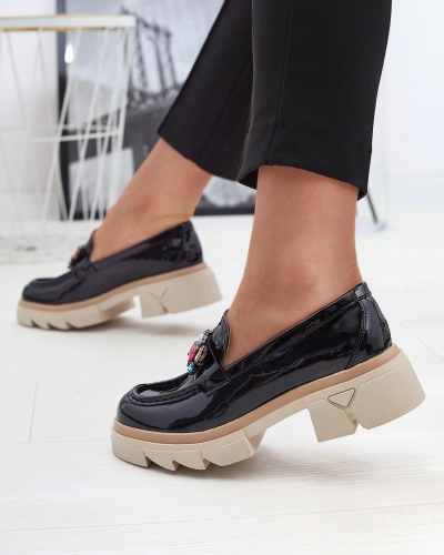 Лакированные черные мокасины с цветными камнями Sarix - Обувь