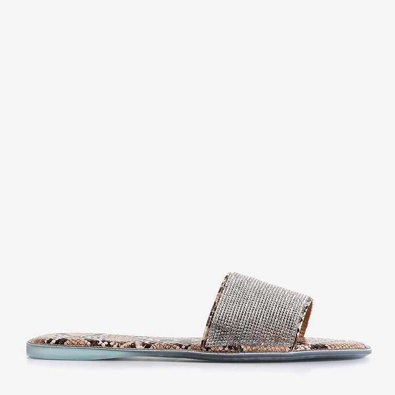 Women's beige slippers with embossing a'la snake skin Oncho - Footwear
