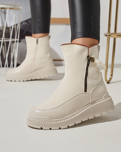 Кремовые женские сапоги на плоском каблуке Mefina- Footwear