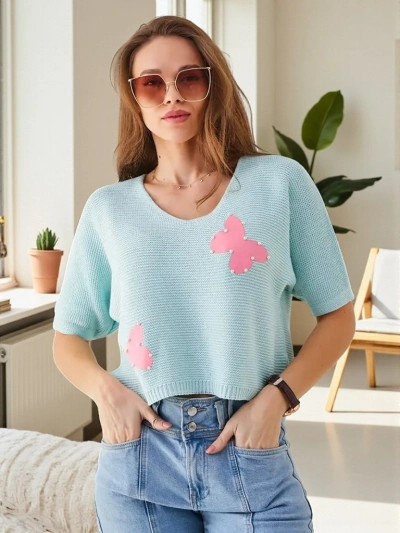 Royalfashion Women's Cotton Short Sweater with Butterflies