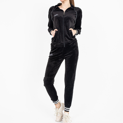 Velour black women's tracksuit set - Clothing