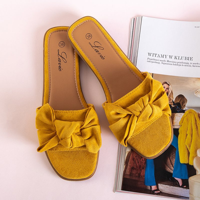Yellow women's slippers with a Bonjour bow - Footwear
