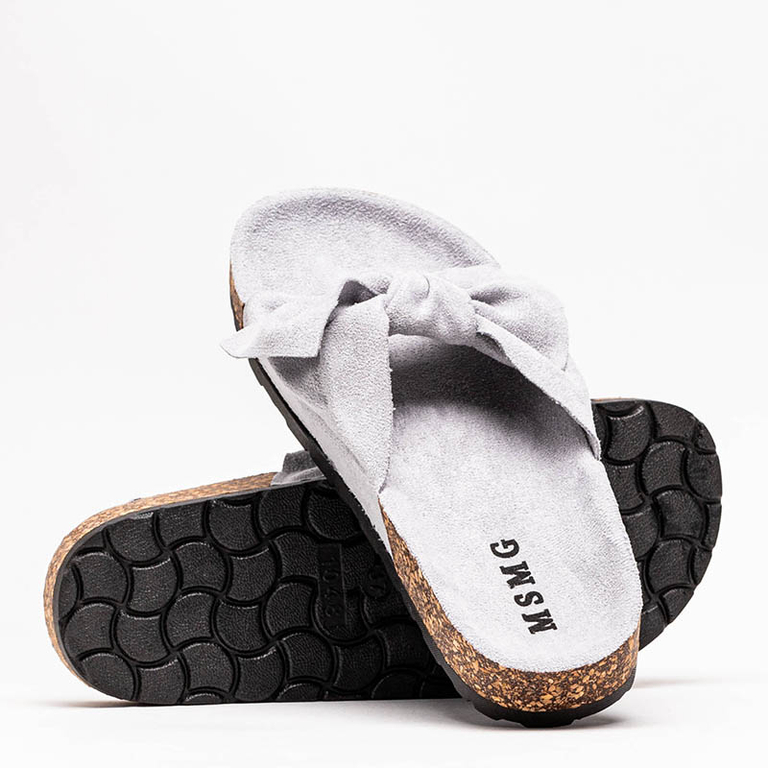 Gray women's slippers with a Sun and Fun bow - Footwear