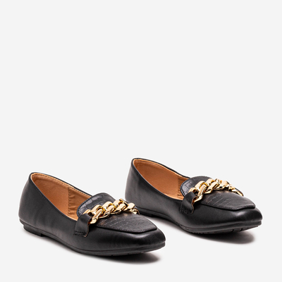 Black women's moccasins with embossing and chain on the toe by Kedis - Footwear