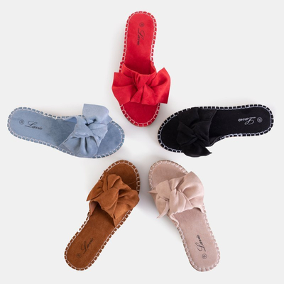 Brown women's flip-flops with bow Bonehas - Footwear