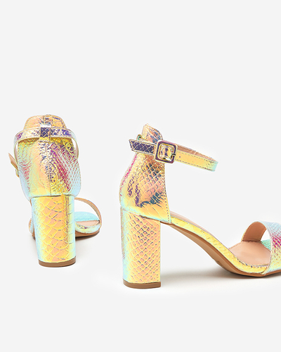 Holographic women's sandals on a post with Hosneka embossing - Footwear