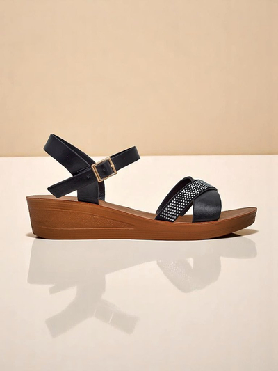 Royalfashion Женские босоножки на танкетке со стразами Allona