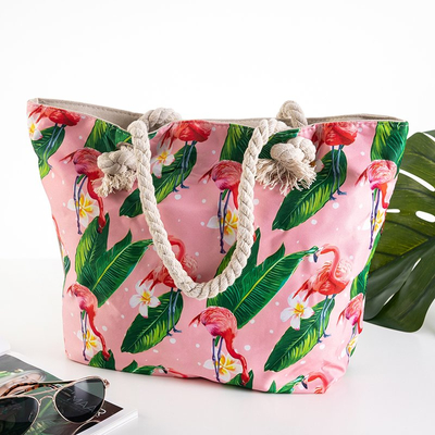 Multicolored beach bag with flamingos - Accessories
