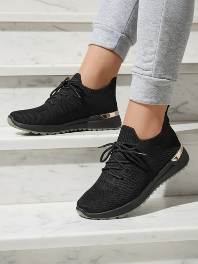 Mistrale Women's Black Flat Heel Sneakers