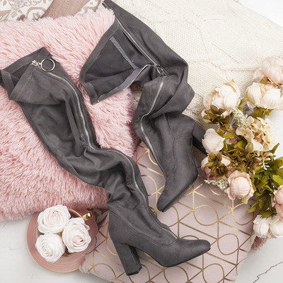 Gray boots with a zipper on the front Layla - Footwear