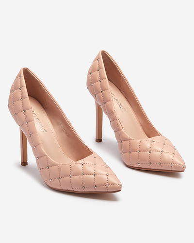 Women's quilted stiletto heels with a pointed toe in nude Mawelo- Footwear
