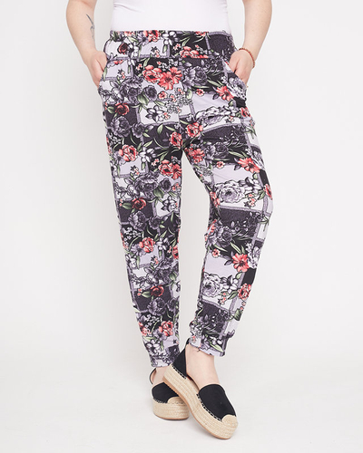 Patterned black and purple women's pants - Clothing
