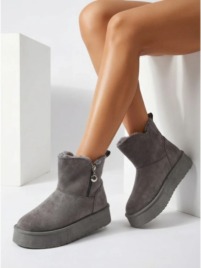 Luna Women's Ankle Boots Gray Faux Leather Elegant for Winter