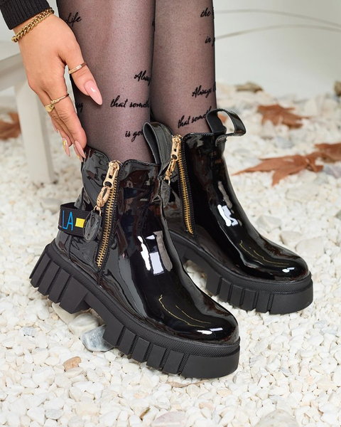 Royalfashion Women's black patent leather boots Poirop