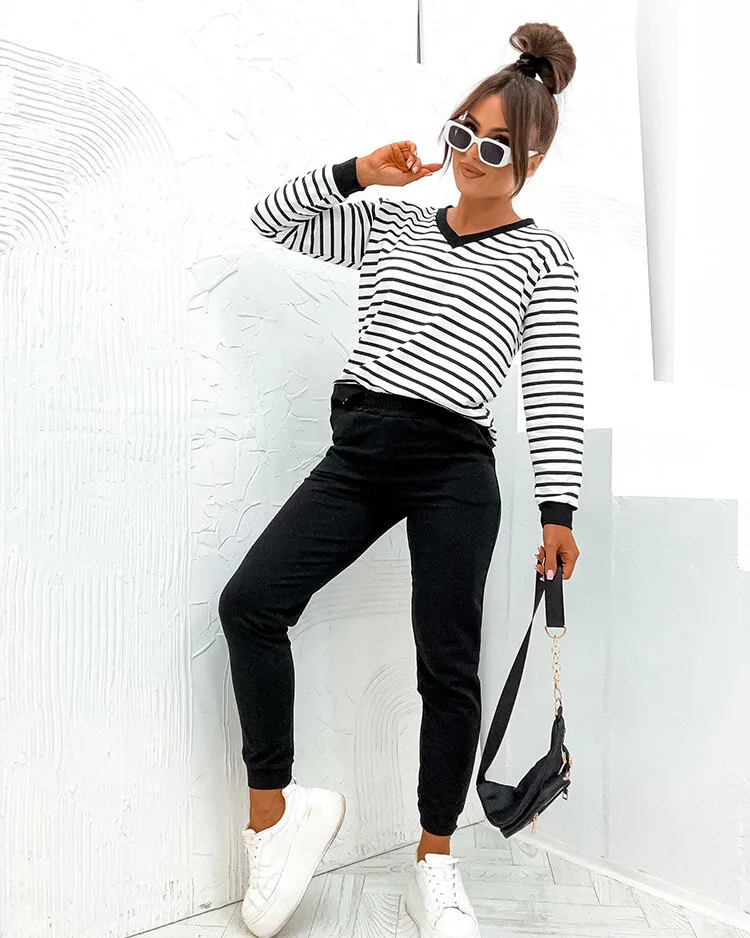 Royalfashion Женский хлопковый комплект в полоску