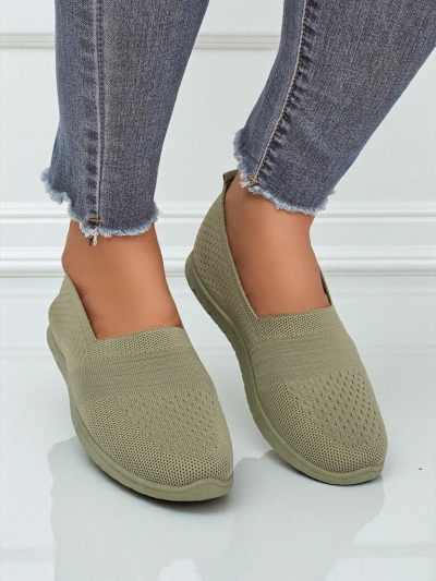 Gaia Verde Women's Moccasins – Comfortable Green Fabric Flat Shoes