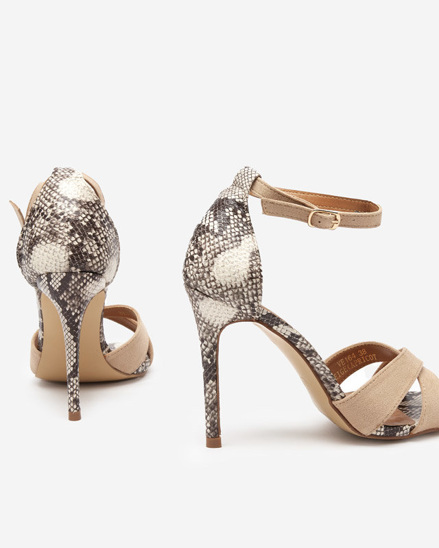 Beige women's sandals with embossing on a pin Halensi - Footwear