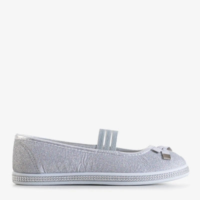 OUTLET Children's silver brocade ballerinas with a bow Trylina - Shoes