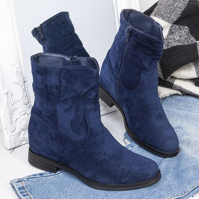 Granatowe botki na krytym koturnie Kely - Obuwie