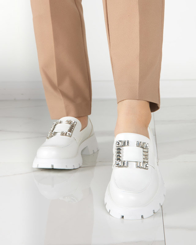 OUTLET Women's white matt shoes with a silver Vusito buckle - Footwear
