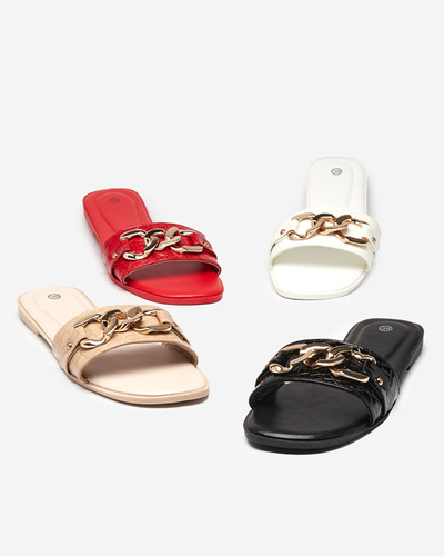 Beige women's slippers with a metal chain Meritala - Footwear