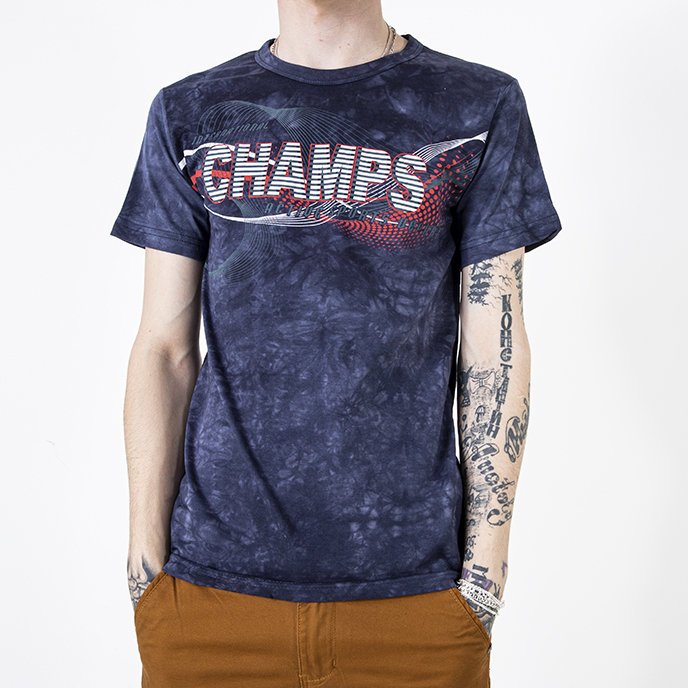 Navy blue cotton men's t-shirt with inscription - Clothing