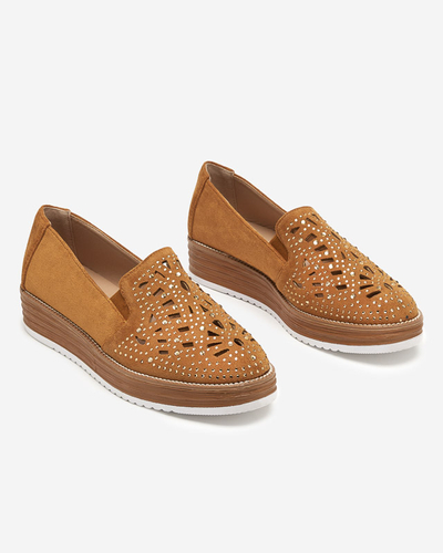 OUTLET Brown women's half shoes with zircons Lamsiou - Footwear