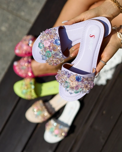 Royalfashion Purple women's flip-flops with colorful crystals Bling Breeze