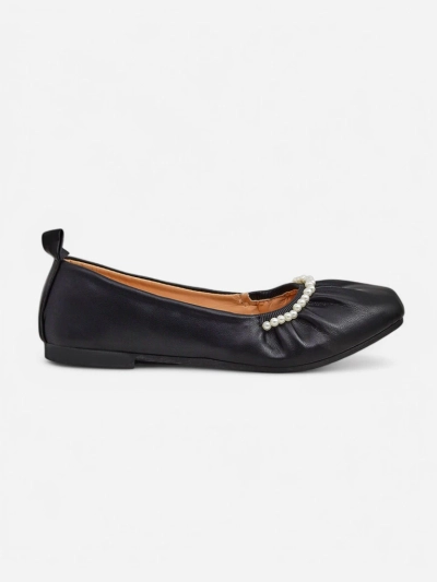 Callisto Nero Ballet Flats – Black eco-leather ballet flats with pearls, flat heel