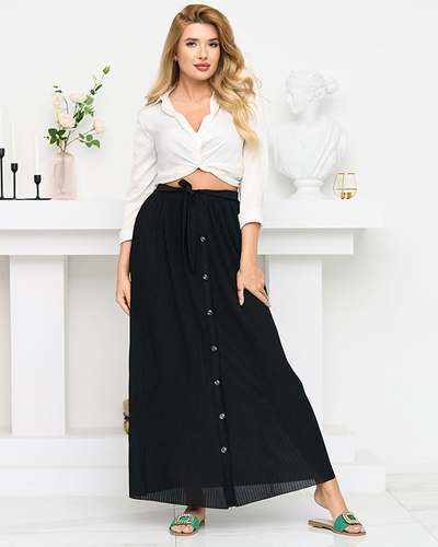 Ladies' black pleated midi skirt with buttons - Footwear