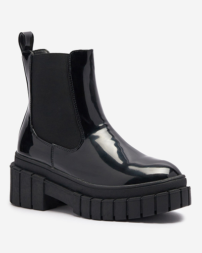 Черные женские сапоги из лакированной кожи на толстой подошве Fazzati- Footwear