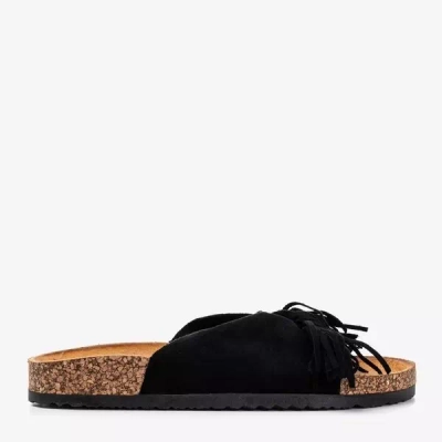 OUTLET Black and brown women's Amassa fringed slippers - Footwear