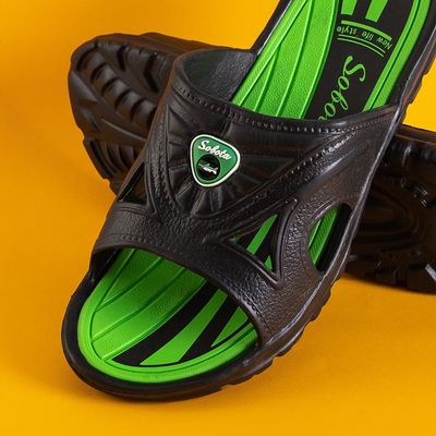 Men's black and green Zesov rubber slippers - Footwear