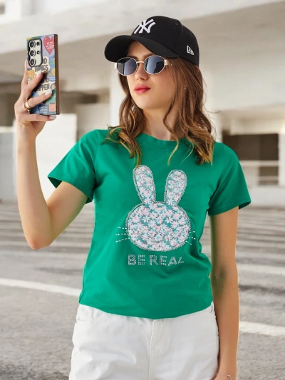 Royalfashion Women's Cotton T-Shirt Bunny Say Be Real