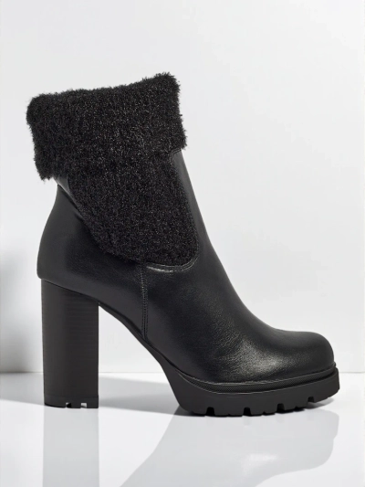 Women's eco-leather heeled ankle boots with Tirave knit