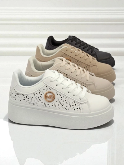 Aelia Royalfashion women's platform sneakers white openwork ecru