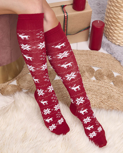 Women's Maroon Long Christmas Socks - Underwear