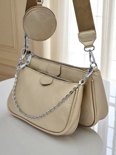 Golden Calista Multi Eco-Leather Handbag with Chain and Pouch