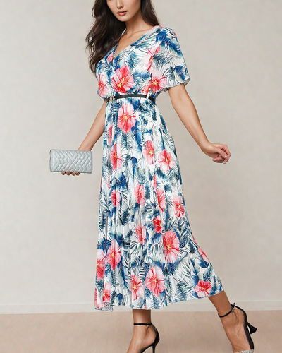 Royalfashion Women's pleated floral midi dress