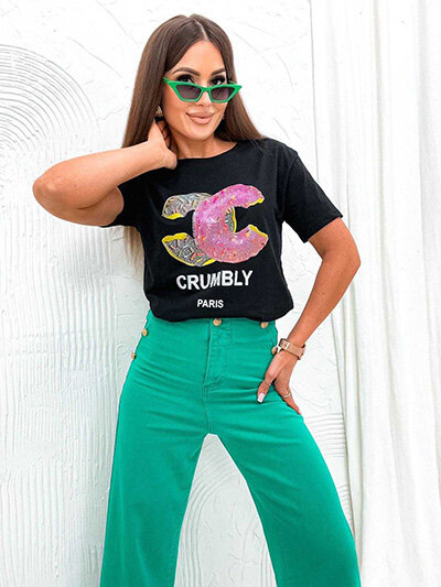 Royalfashion Women's t-shirt with print and zircons