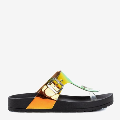 Women's Black Holographic Sandals Manila Buckle - Footwear