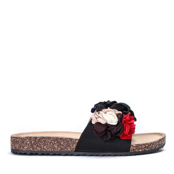 Black flip flops with decorative flowers Vilena - Footwear