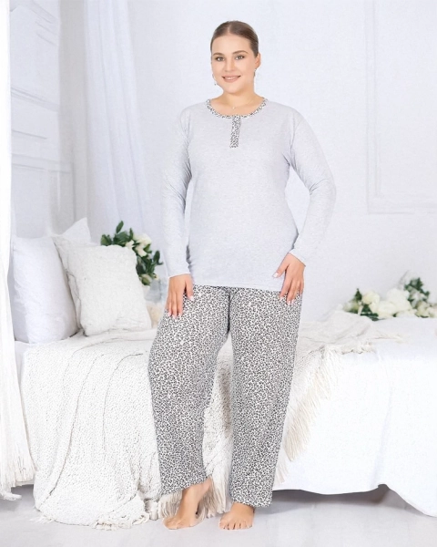 Royalfashion Kokvilnas sieviešu 2 daļu pidžama ar leoparda rakstu PLUS IZMĒRS