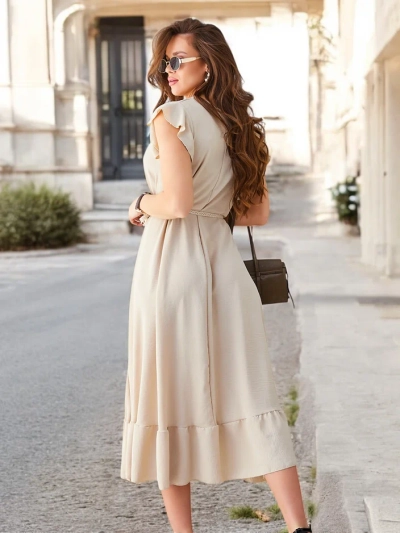 Royalfashion Women's midi dress with ruffles and short sleeves