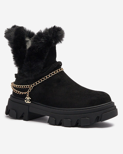 Black women's eco-suede boots with chain Videric - Footwear